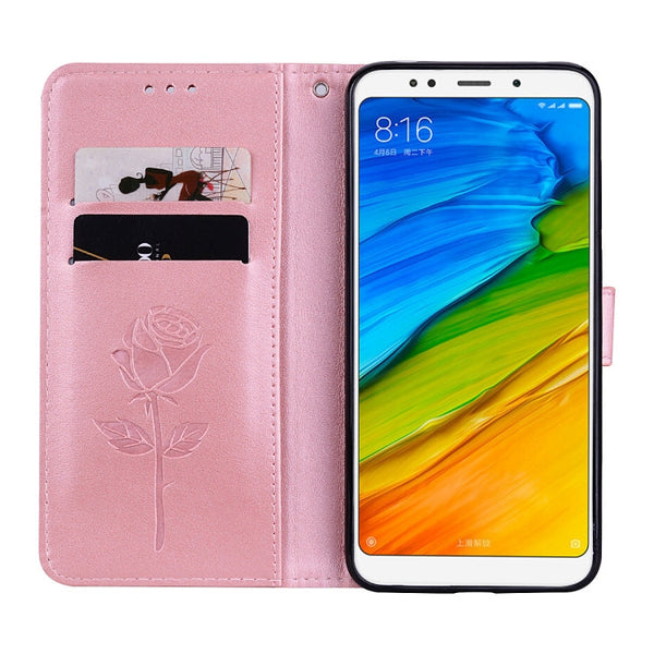 For Xiaomi Redmi 5 Plus Rose Embossed Horizontal Flip Environmental PU Leather Case with Holder & Card Slots & Wallet
