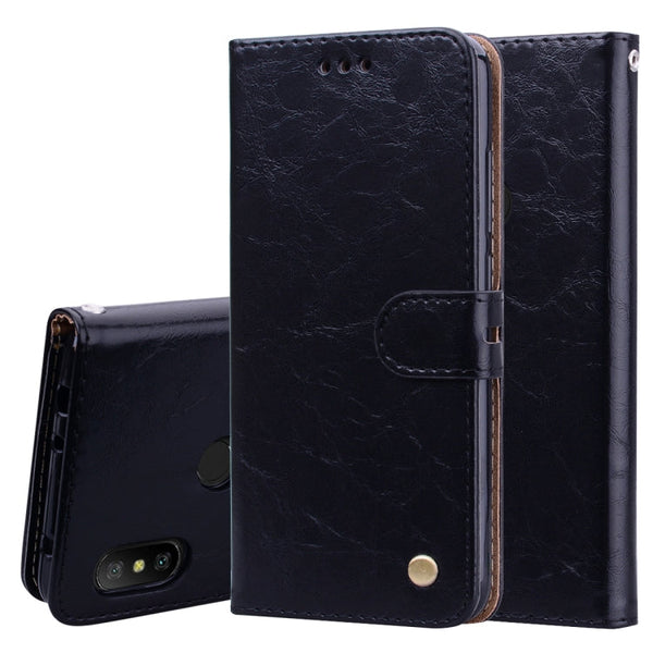 Business Style Oil Wax Texture Horizontal Flip Leather Case for Xiaomi Redmi Note 6 Pro, with Holder & Card Slots & Wallet