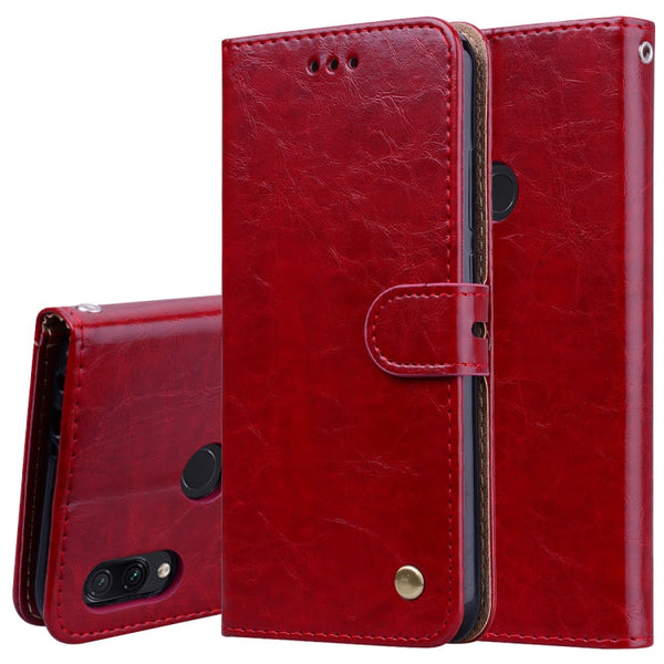Business Style Oil Wax Texture Horizontal Flip Leather Case for Xiaomi Redmi Note7, with Holder & Card Slots & Wallet