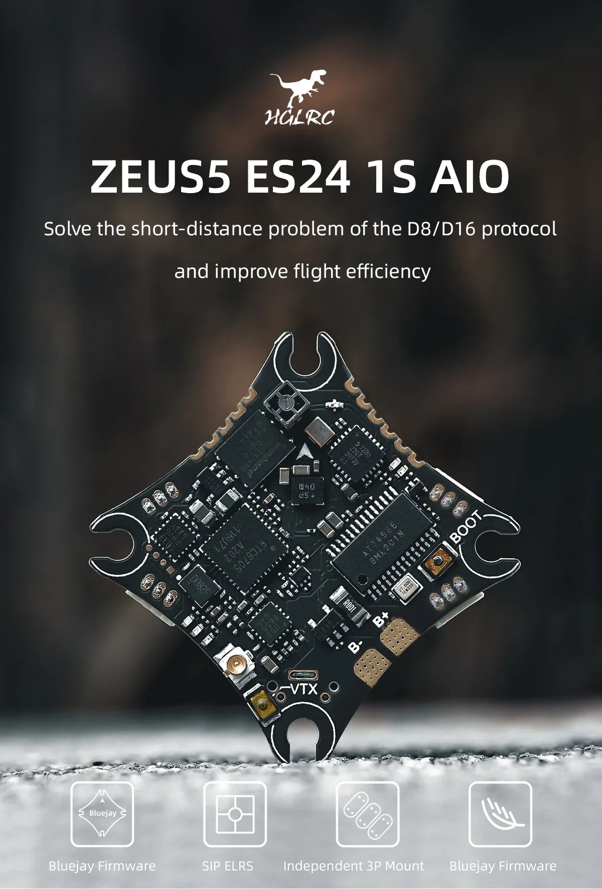 HGLRC Zeus5 ES24 ELRS AIO VTX F411 Flight Controller 5A BL_S 5in1 ESC