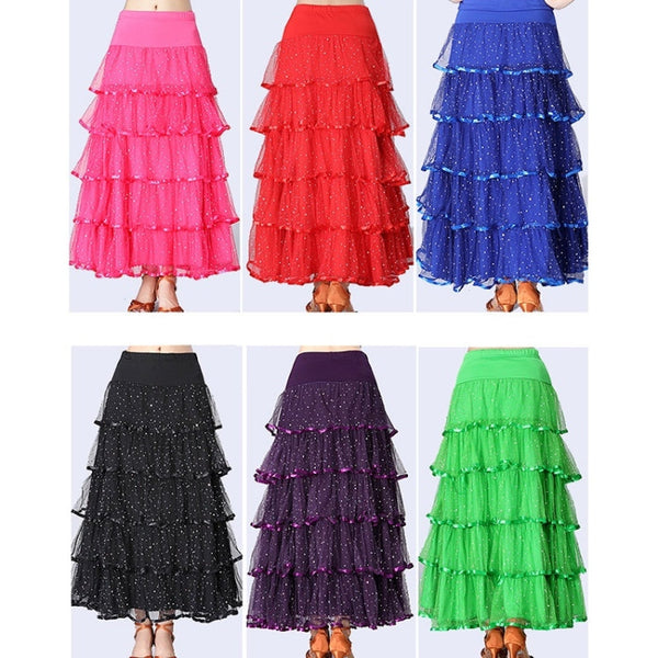 Sequin Swing Modern Dance Long Skirt Competition Costume