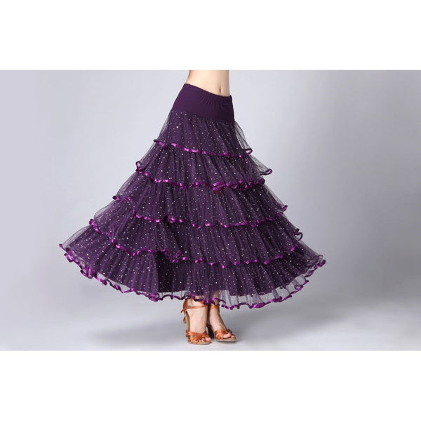 Sequin Swing Modern Dance Long Skirt Competition Costume