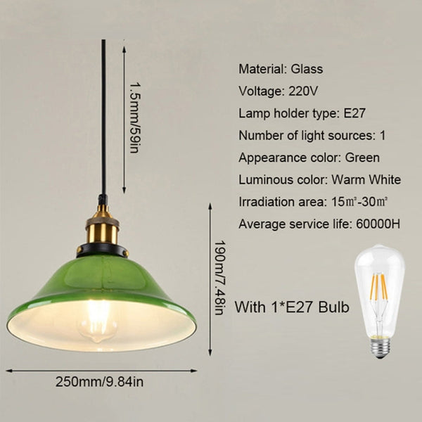 LED Industrial Edison Vintage Style Hanging lamp Green Emerald Glass Pendant Light with E27 Bulb