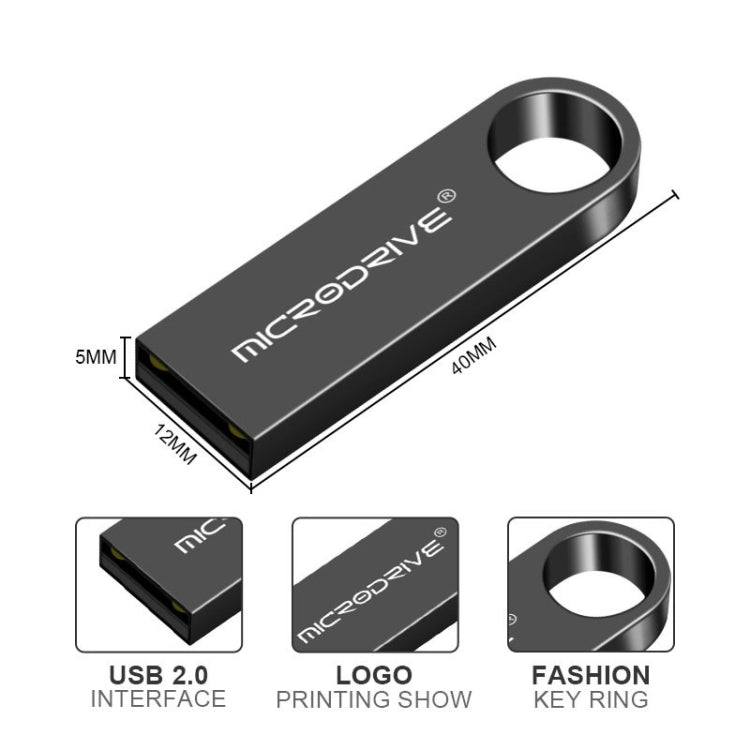 MicroDrive 16GB USB 2.0 Metal Waterproof High Speed U Disk(Grey), 16GB