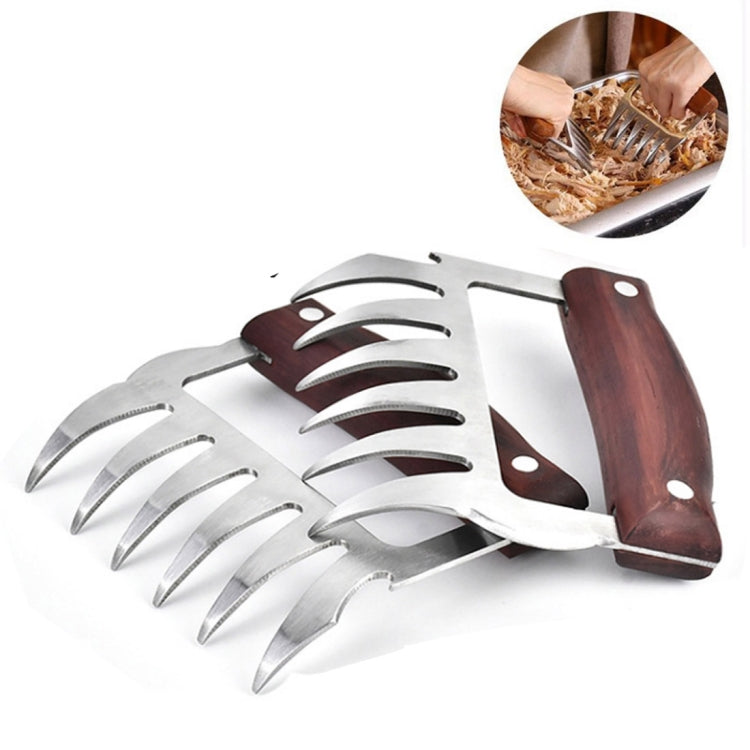 2 PCS Bear Claw Shaped stainless steel Barbecue Fork Chicken Shredded Wooden Handle  Anti-skid Creative Kitchen Fork Claw Meat Claw Splitter with, Meat Claw Splitter(Redwood), Meat Claw Splitter(Wood color)