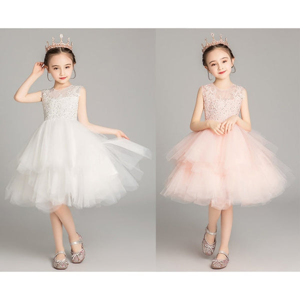 Sleeveless Short Lace Princess Dress Pettiskirt Performance Formal Dress for Girls