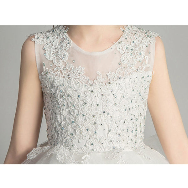 Sleeveless Short Front and Long Back Lace Princess Dress Pettiskirt Performance Formal Dress for Girls