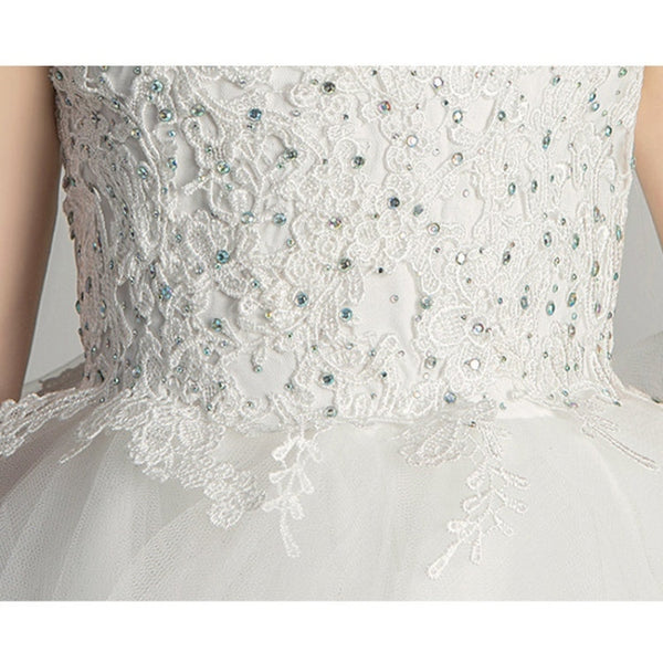 Sleeveless Short Front and Long Back Lace Princess Dress Pettiskirt Performance Formal Dress for Girls