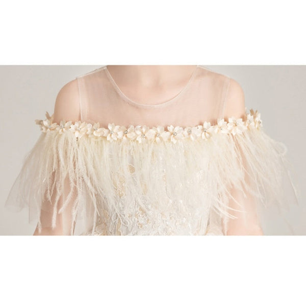 Round Neck Strapless Front Short Back Long Lace Princess Dress Pettiskirt Performance Formal Dress for Girls