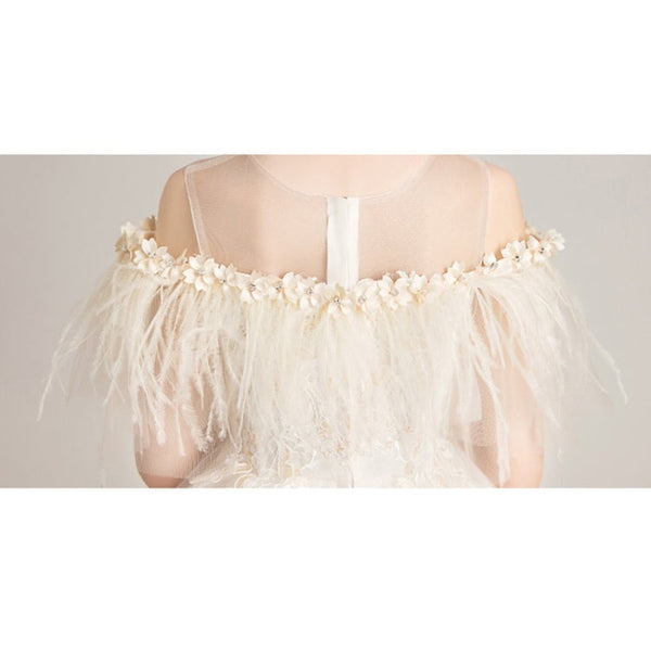 Round Neck Strapless Front Short Back Long Lace Princess Dress Pettiskirt Performance Formal Dress for Girls