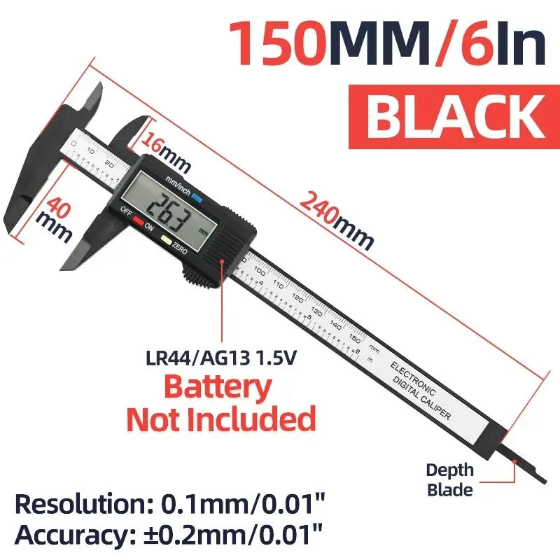 Electronic Digital Caliper Inch/Metric Conversion 0-6 Inch/150 Mm Carbon Fiber Gauge Micrometer Extra Large LCD Measuring Tool