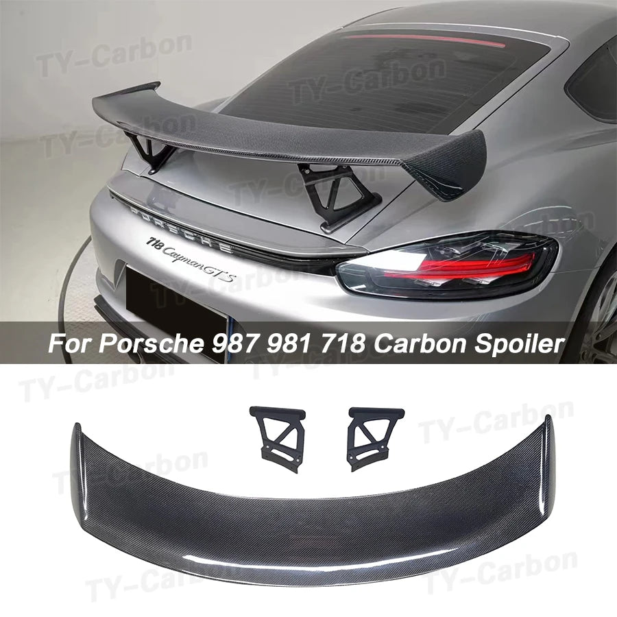 Real Carbon Fiber Rear Spoiler Tail Wings For Porsche Cayman Boxster 986 987 981 718 GT-4 Car External Decoration Accessories