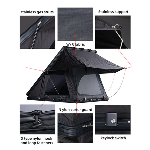 WEIER WERT-001S Vehicle Hard shell Triangle Roof Top Tent - For Car / RV / Pickup / Van / Camper / 4x4 - 2 Person 300Kg + 7mm Mattress + Ladder + LED Light + Shoe Bag