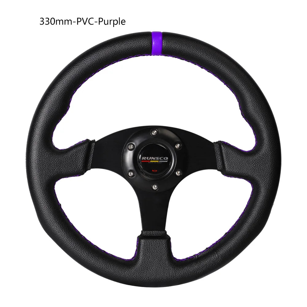 330mm/13 Inch Flat Steering Wheel Aluminium+PVC Drift Simulation Racing Game Steering Wheel Universal