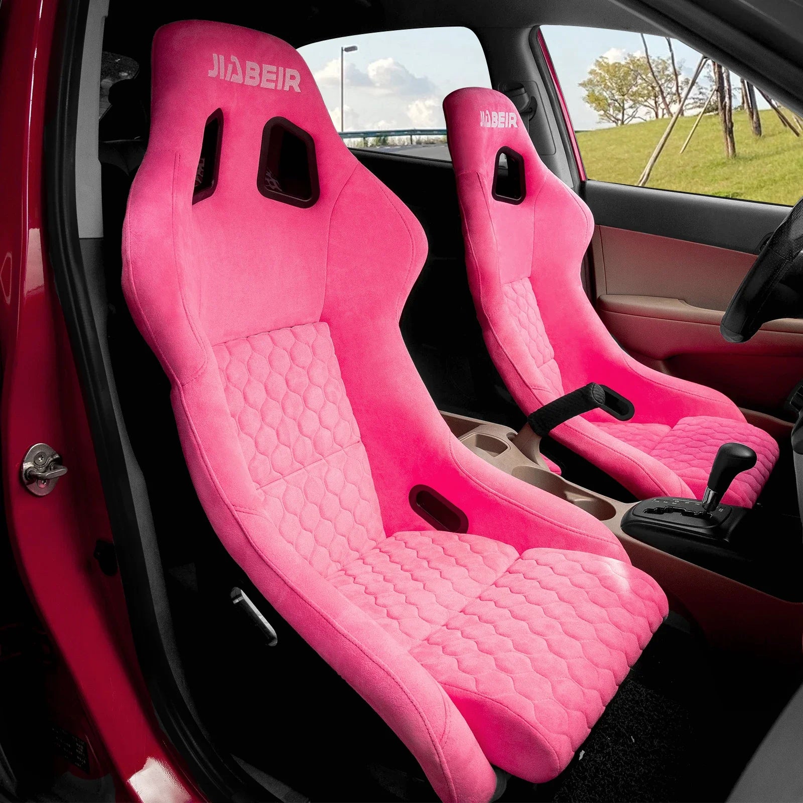 1097 Custom LOGO Pink Suede Fiberglass Back Racing Bucket Seats