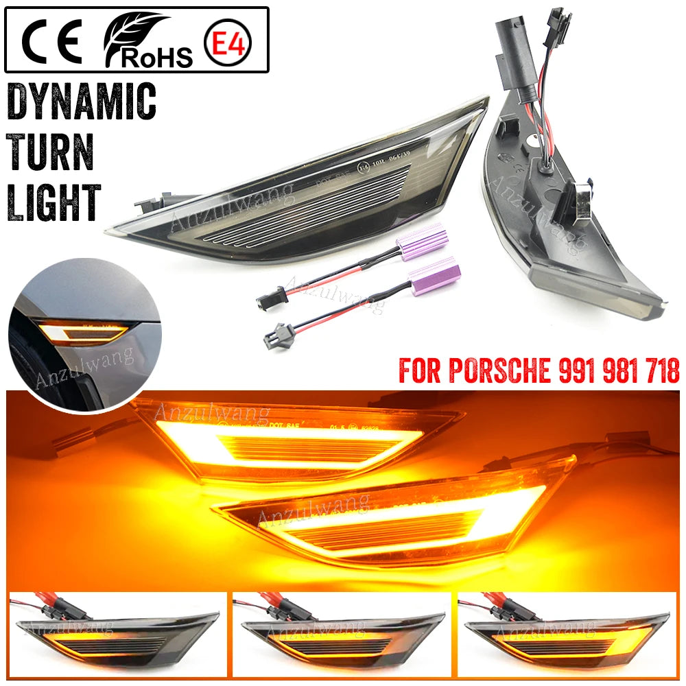 For Porsche 991 981 718 Cayman Boxster Cayenn LED Front Side Marker Lights Turn Signal Lamp 2Pcs