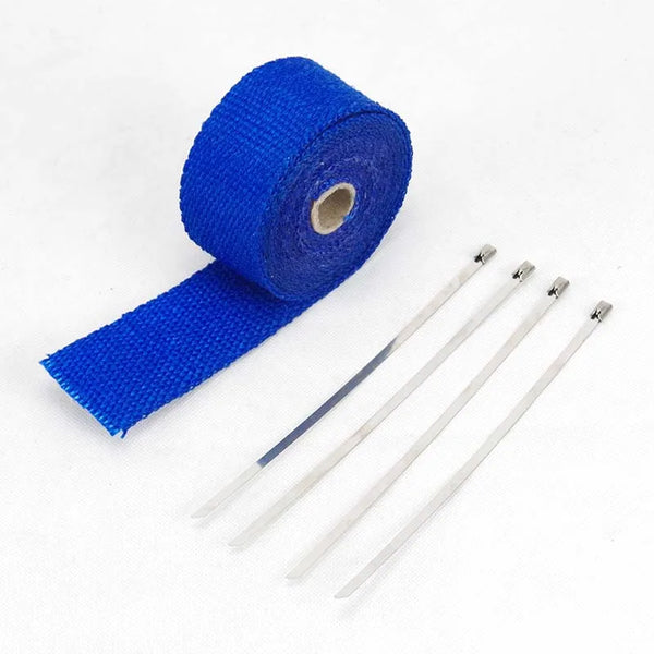 50mm*5M 5M Glass Fibe Car Motorcycle Exhaust Thermal Tape Header Heat Wrap Manifold Insulation Resistant with Glloves Steel Ties