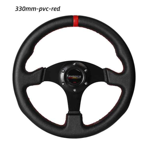 330mm/13 Inch Flat Steering Wheel Aluminium+PVC Drift Simulation Racing Game Steering Wheel Universal