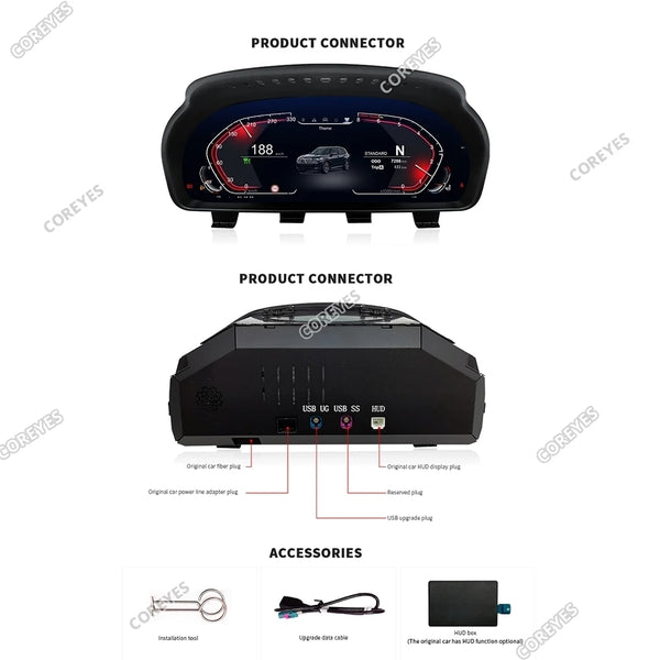 COREYES 12.3'' Digital Instrument Cluster for BMW X3 F25 X4 F26 2011-2017 CIC/NBT Linux System Speedometer Car Dashboard