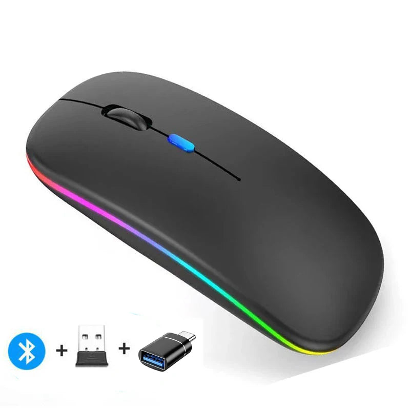 Ultra-Slim Wireless Rechargeable Mouse with LED Lighting, Dual Mode (BT & 2.4G), Compatible with iPad, Laptop, PC, Mac, Windows
