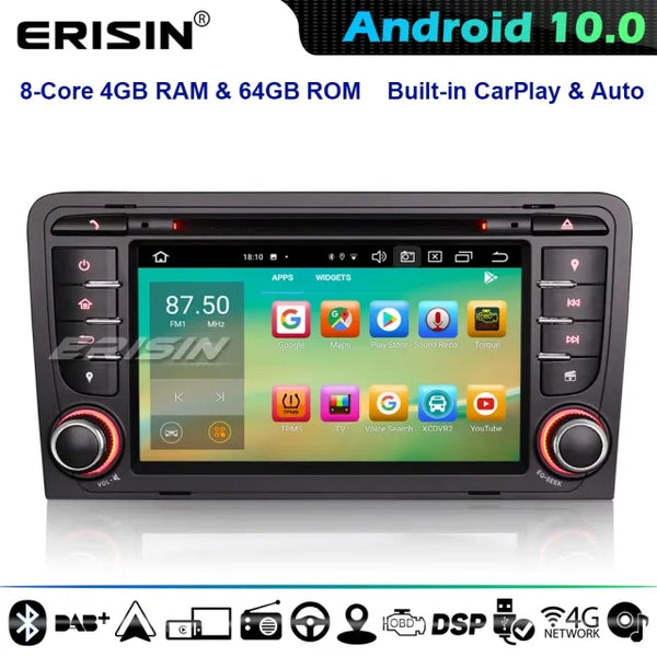ES8147A 8-Core Android 10.0 Car Stereo GPS SAT NAV Radio AUDI A3 S3 RS3 03-11 RNSE-PU CarPlay DSP DAB+ 4G WiFi Bluetooth