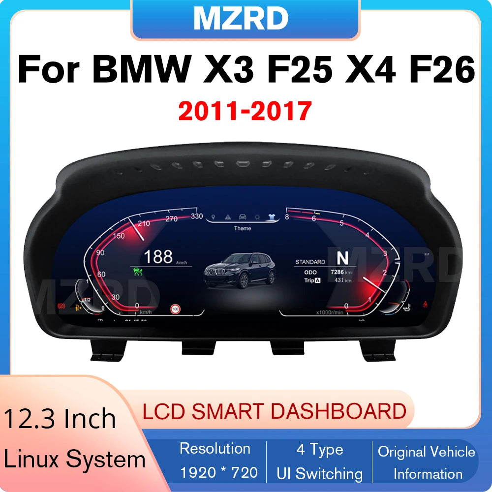 COREYES 12.3'' Digital Instrument Cluster for BMW X3 F25 X4 F26 2011-2017 CIC/NBT Linux System Speedometer Car Dashboard