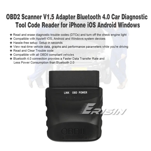 ES357 OBD2 Scanner V 1.5 BT4.0 Car Diagnostic Tool Code Reader Fault Scanner Data Gauges for iOS Android Windows