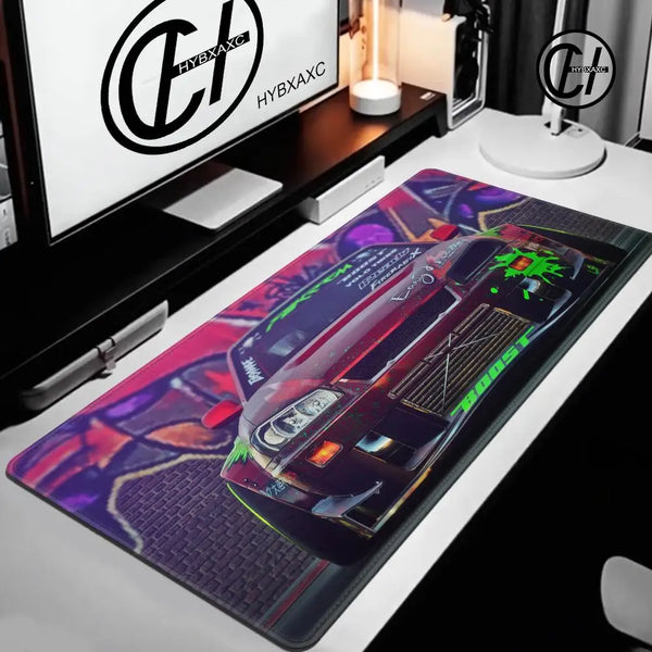 XXL Drift S13 and S15 JDM Car Large Gamer MousePad Anti-Slip Rubber Base Stitched Edge Black Desk Mat for Gaming Office Home