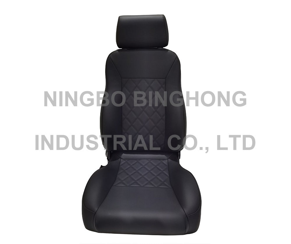 BINGHONG SINGLE / INDIVIDUAL (x1) JSXL-04 Classic Retro Speedster Universal Bucket Seat Black Quilted Diamond Stitch Synthetic Leather