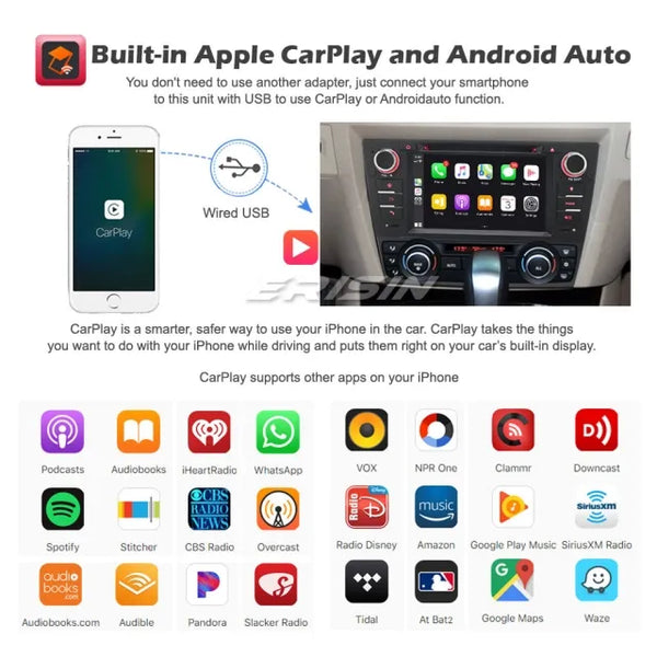 ES8167B Touchscreen Headunit 8-Core CarPlay Android 10.0 Car GPS Stereo Radio DAB+ BMW 3 Series E90 E91 E92 E93 DVD DSP 4G WiFi Bluetooth