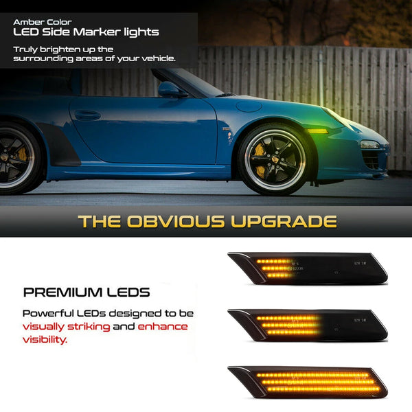 2X Dynamic LED Side Marker Turn Signal Car Blinker Indicator Light For Porsche 987 Cayman Boxster 911 997 Carrera Turbo GT3 GT2