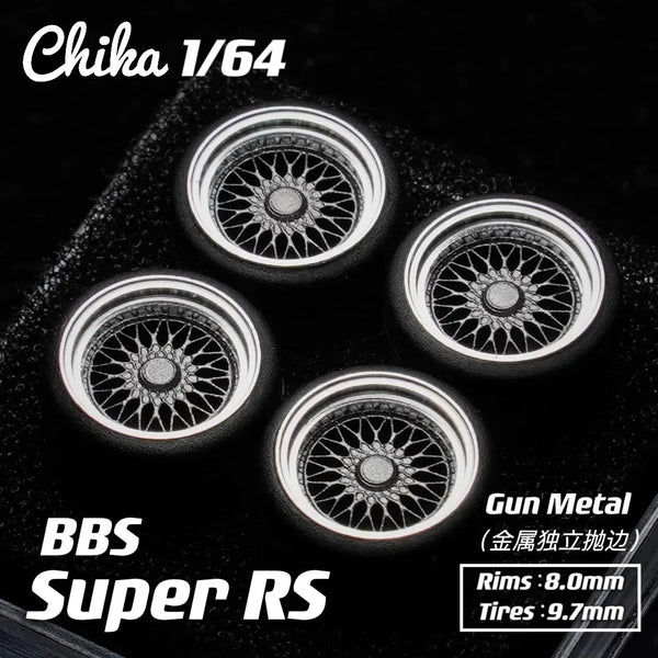 1/64 Chika  Wheels with Rubber Tires Model Car Modified Parts BBS RS  JDM VIP For Hotwheels Tomica MiniGT （Supplied with axle）