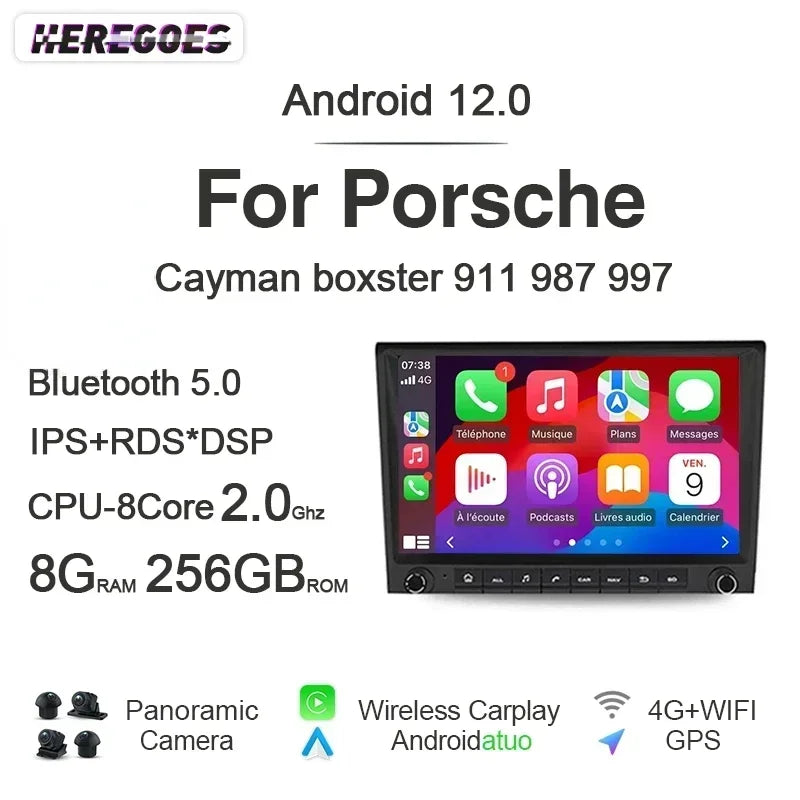 720P Auto Android 13 Car Radio Multimedia GPS Player autoradio Carplay 8G+256GB Navi Wifi For Porsche Cayman 911 987 Boxster 997