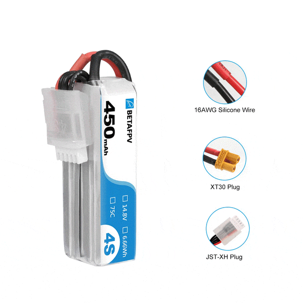 BetaFPV 450mAh 4S 75C Lipo Battery (2pcs)