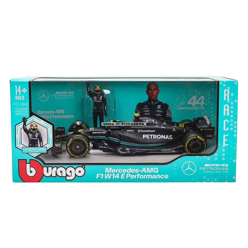 Bburago 1:24 2023 F1 Mercedes-AMG W14+Winning Doll 44# Hamilton 63# Russell Paint Formula One Alloy Super Toy Car Mode