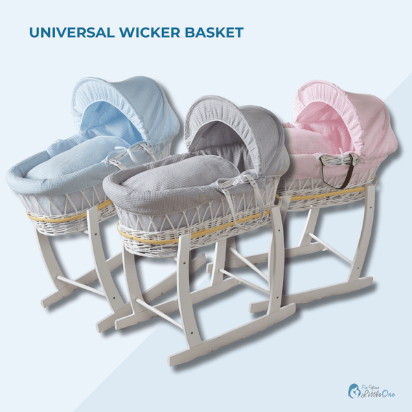 Pink Dimple Grey Wicker Baby Moses Basket With Stand