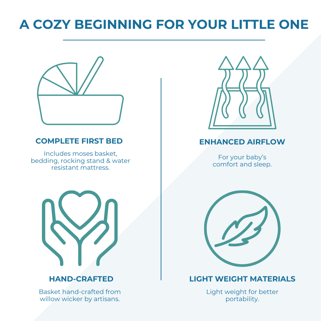 White Waffle Grey Wicker Baby Moses Basket With Stand