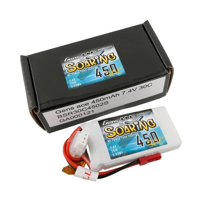 Gens ace Soaring G-Tech 450mAh 7.4V 30C 2S1P Lipo Battery Pack with JST-SYP plug