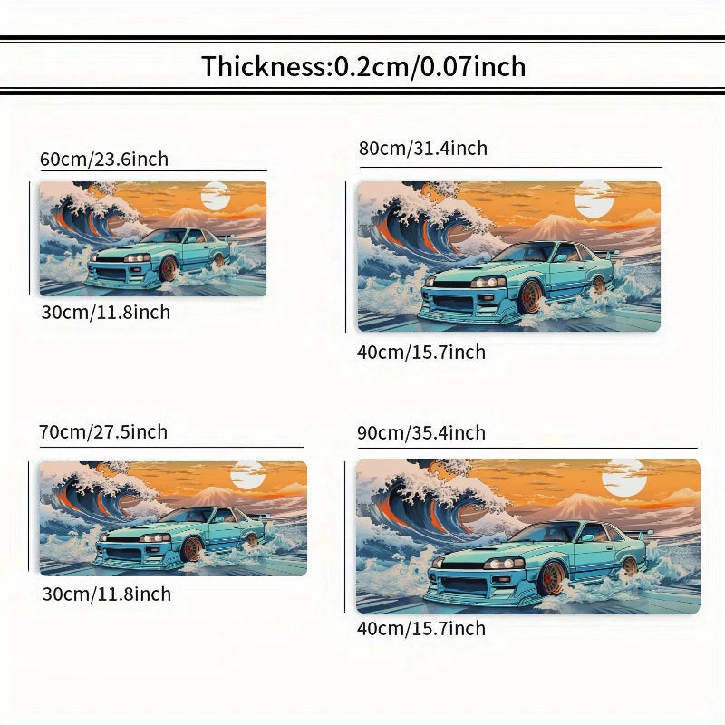 JDM Car Large Mouse Pad Gaming Great Wave Japanese Mousepad Ocean Sunset R33 Desk Mat for Keyboard Mats Non-Slip Rubber Desk Pad