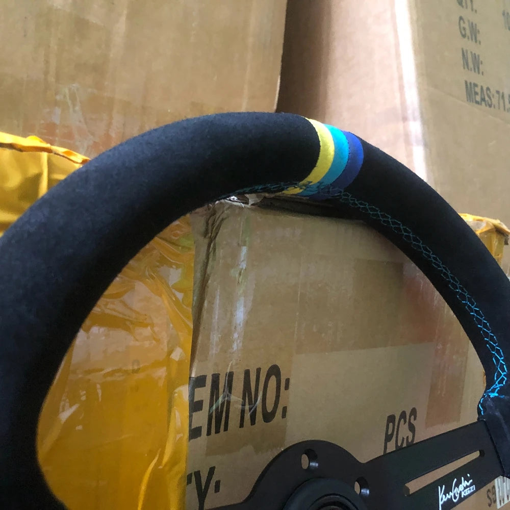 14Inch JDM Racing Greddy Steering Wheel JDM Rally Drift Suede Leather Greddy Steering Wheel Volantes For VW BMW Toyota Honda
