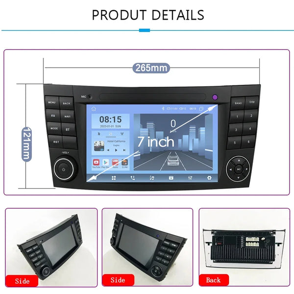 LELV 2din 7" Android 13 Car Radio For Mercedes Benz E-class W211 E200 E220 E300 E350 E240 E270 E280 W219 Carplay Stereo GPS 4G