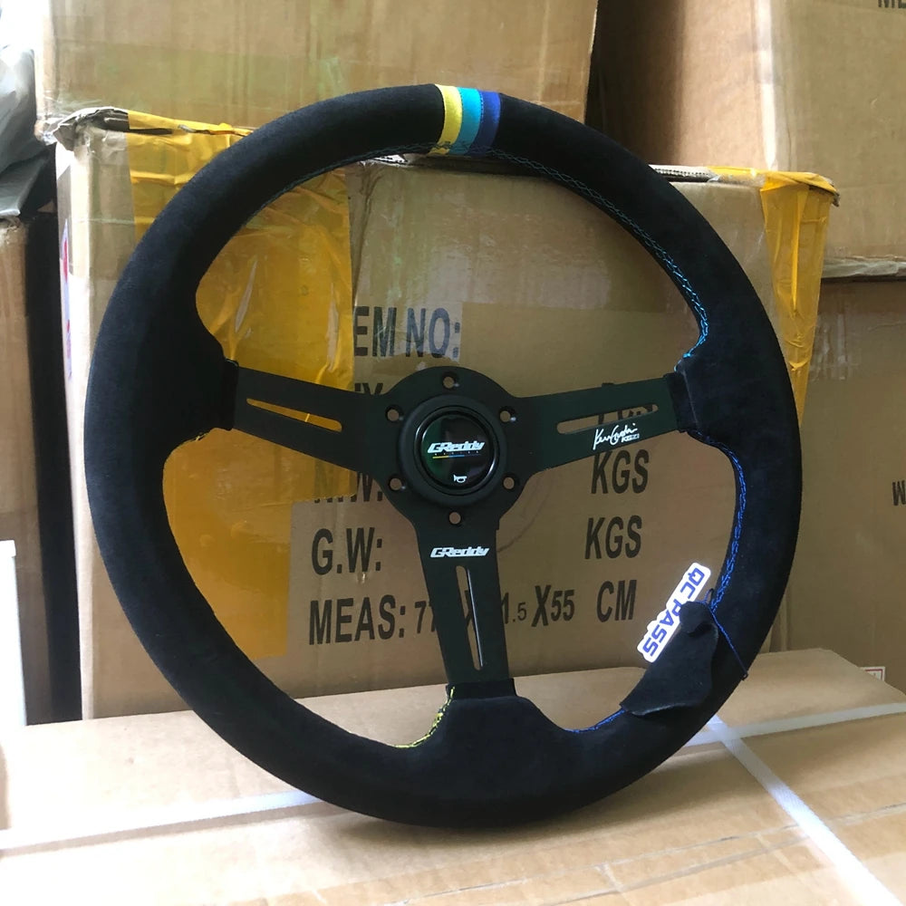 14Inch JDM Racing Greddy Steering Wheel JDM Rally Drift Suede Leather Greddy Steering Wheel Volantes For VW BMW Toyota Honda