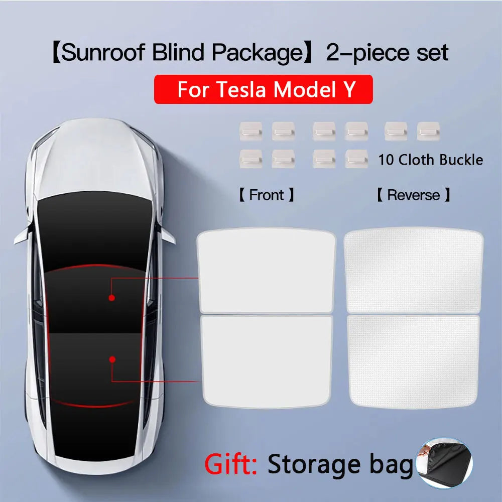 Sunshades For Tesla Model 3 Sunroof Highland 2025 Model Y 2020-25 Ice Cloth Buckle Sun Pare Glass Front Rear Skylight Accessory