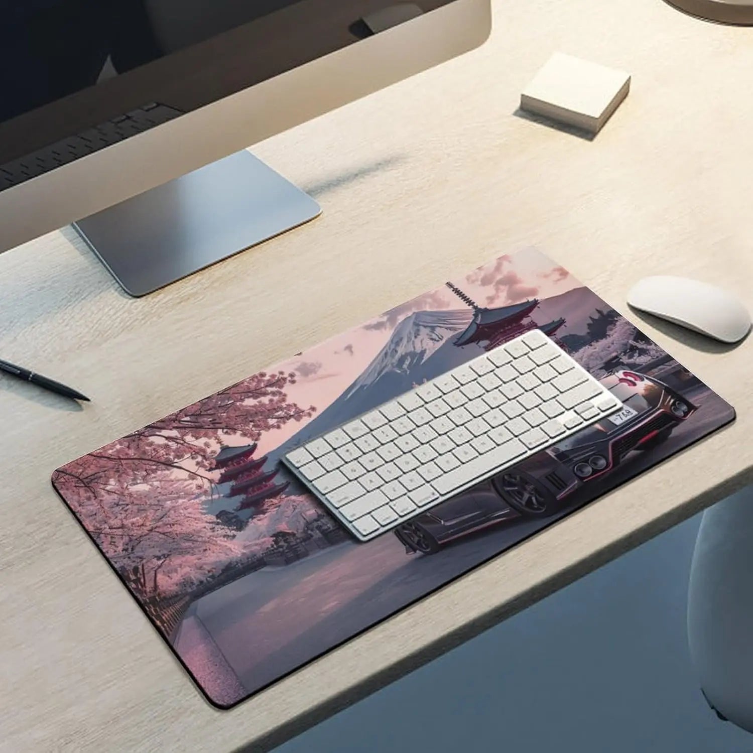 JDM Car R35 Large Gaming Mouse Pad Fuji Mount Cherry Blossoms Desk Mat Anti-Slip Rubber Base Laptop Computer Accessories Pads