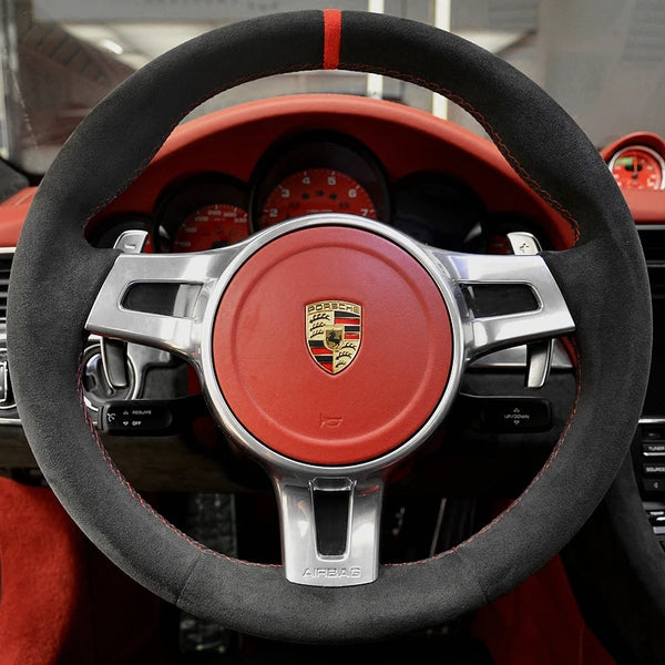 Custom Car Steering Wheel Braid Cover Soft Suede 100% Fit For Porsche 911 991 Boxster 981 Cayman Cayenne Panamera 2009 -2016