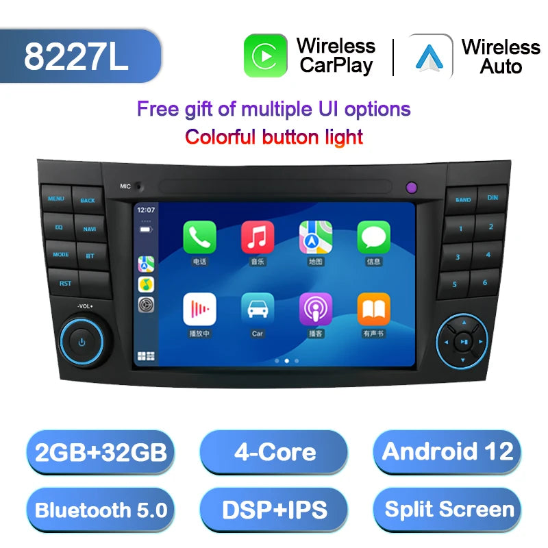 Junuse For Mercedes Benz E-class W211 E200 E220 E300 E350 E240 E280 CLS Car Auto Radio 2Din Android 12 Multimedia GPS Carplay BT