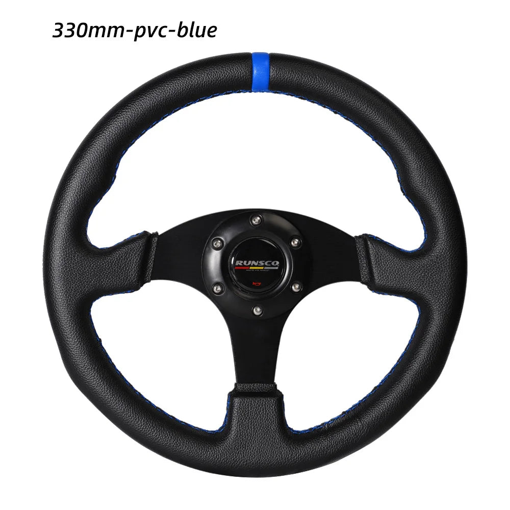 330mm/13 Inch Flat Steering Wheel Aluminium+PVC Drift Simulation Racing Game Steering Wheel Universal