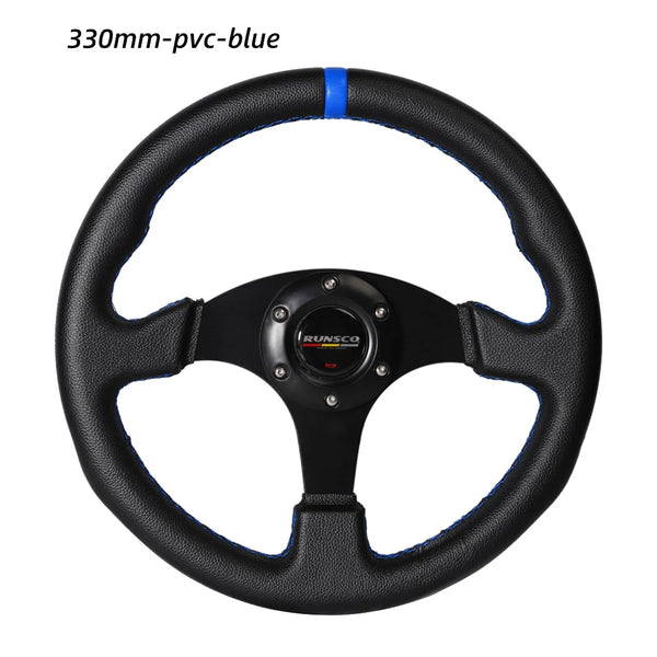 330mm/13 Inch Flat Steering Wheel Aluminium+PVC Drift Simulation Racing Game Steering Wheel Universal
