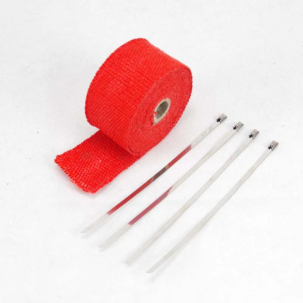 50mm*5M 5M Glass Fibe Car Motorcycle Exhaust Thermal Tape Header Heat Wrap Manifold Insulation Resistant with Glloves Steel Ties
