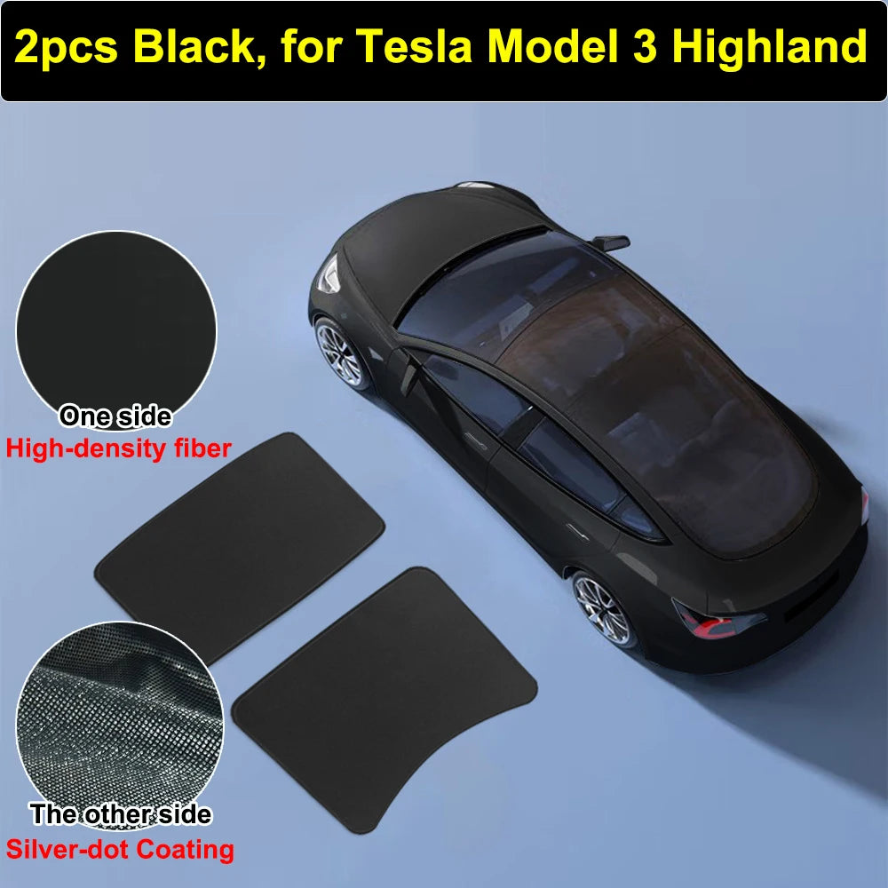 Sunshades For Tesla Model 3 Sunroof Highland 2025 Model Y 2020-25 Ice Cloth Buckle Sun Pare Glass Front Rear Skylight Accessory